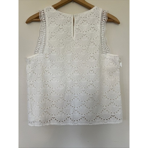 Skies are blue sleeveless top women's white size L eyelet lace seashell Lined - Picture 5 of 7
